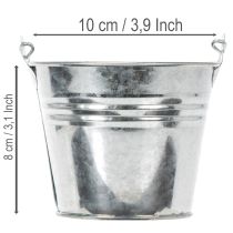 Article Lot de 10 petits seaux en zinc argenté avec anse bois Ø10 cm