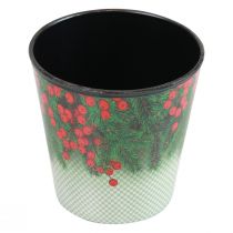 Pot de fleurs jardinière de Noël seau Ilex Ø15,5cm H13cm