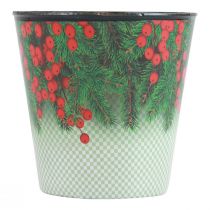 Pot de fleurs jardinière de Noël seau Ilex Ø15,5cm H13cm