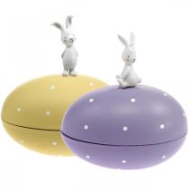 Lapin sur oeuf, oeuf déco à remplir, Pâques, boite déco jaune, violet H17/16cm L15cm lot de 2