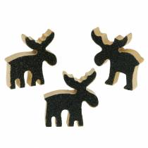 Article Décoration de Noël en bois d&#39;élan noir pailleté 5×5,5 cm 12 pcs