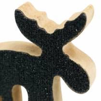 Article Décoration de Noël en bois d&#39;élan noir pailleté 5×5,5 cm 12 pcs