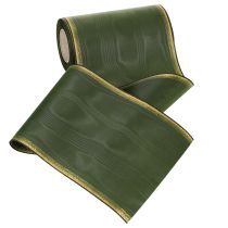 Article Ruban décoratif vert sombre 175 mm avec bord perlé doré et finition moirée