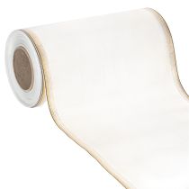 Article Ruban moiré élégant pour couronne, blanc 200 mm avec bordure nacrée dorée et finition spéciale, 25 m - Parfait pour les décorations et les fêtes