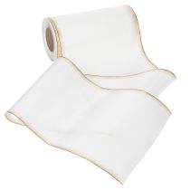 Article Ruban moiré élégant pour couronne, blanc 200 mm avec bordure nacrée dorée et finition spéciale, 25 m - Parfait pour les décorations et les fêtes