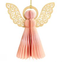 Article Pendentif ange décoration en papier Noël abricot or 12cm 4 pcs
