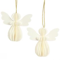 Article Pendentif ange nid d&#39;abeille décoration en papier Noël blanc 6cm 6 pcs