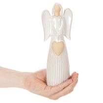 Article Figurine Ange avec Cœur en Céramique Crème 23 cm
