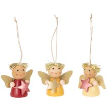 Article Décorations à suspendre en bois ange avec étoile 5 cm 9 pièces