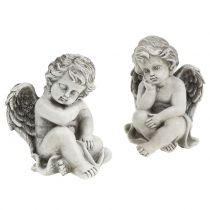Ange déco en gris assis 13,5cm 2pcs