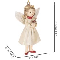 Article 3 Décorations Suspendues Ange Vintage en Résine, 10 cm, Beige, Blanc et Rouge