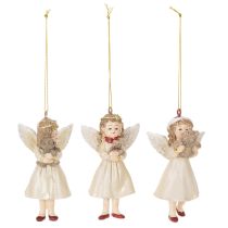 Article 3 Décorations Suspendues Ange Vintage en Résine, 10 cm, Beige, Blanc et Rouge
