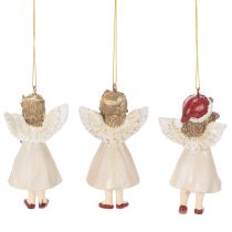 Article 3 Décorations Suspendues Ange Vintage en Résine, 10 cm, Beige, Blanc et Rouge