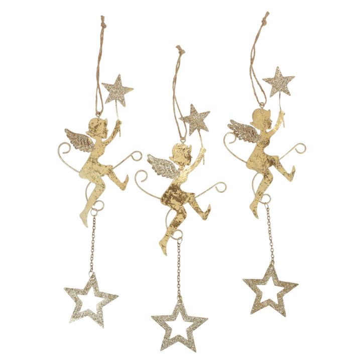 Article Pendentif ange étoile décoration de Noël à suspendre H28cm 3 pièces