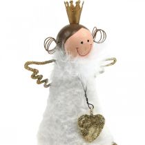 Article Figurine ange assis déco de Noël en bois et métal blanc H12cm