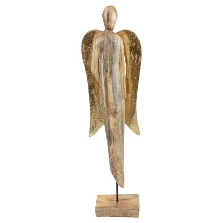 Ange en bois figurine en bois décoration d&#39;ange or naturel 17×9,5×58cm