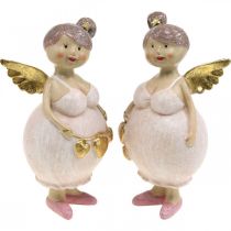 Ange rose avec figurine de décoration coeur Noël 9 × 8 × 19,5cm 2pcs
