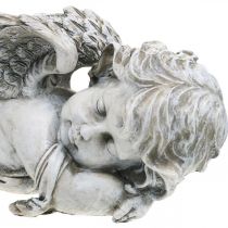 Décoration funéraire ange endormi tombe ange gris polyrésine 39×14x13cm