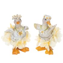 Article Figurine décorative de canard en robe à fleurs, accessoire de décoration printanier ou estival, 11 cm, lot de 2.