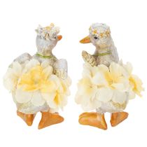 Article Figurine décorative de canard en robe à fleurs, accessoire de décoration printanier ou estival, 11 cm, lot de 2.