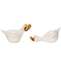 Article Set de 2 figurines décoratives canards en céramique blanche 13 cm