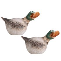 Article Figurines décoratives canards en céramique marron et vert 15 cm - Lot de 2