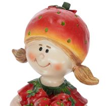 Article Figurine décorative « Fille aux fraises » pour la décoration estivale, adorable statuette pour le salon et le balcon, 18 cm