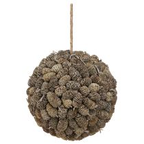 Article Boule décorative en cône d'aulne à suspendre, blanchie à la chaux, 20 cm