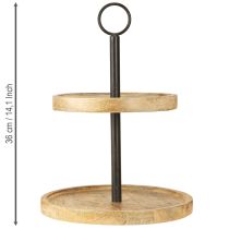 Article Etagère 2 niveaux Bois Métal Ronde Naturel Noir H36cm