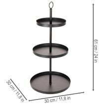 Article Étagère en métal noir à trois niveaux, 61 cm, pour décoration de table et rangement