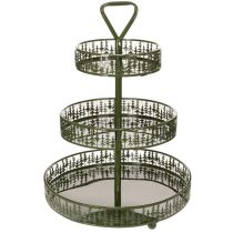 Article Etagère ronde en métal vert motif sapins trois niveaux 49 cm