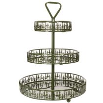 Article Etagère ronde en métal vert motif sapins trois niveaux 49 cm
