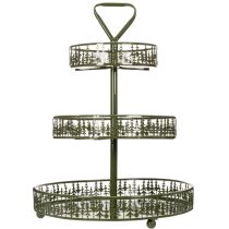 Article Etagère ronde en métal vert motif sapins trois niveaux 49 cm