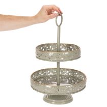 Article Etagère décorative à deux niveaux en métal avec motif étoilé, hauteur 49 cm
