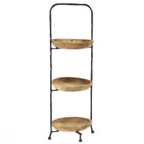 Etagère Bois Naturel Métal Noir 3 Etages Ø19cm H60cm