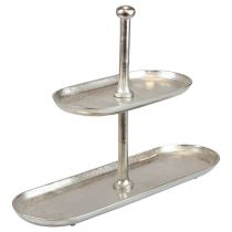 Présentoir à gâteaux vintage en métal argenté décoration de table 2 niveaux 52×16×39cm