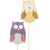 Bouchon fleur déco hibou bois violet, marron 8cm 12pcs