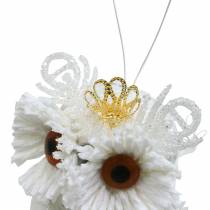 Article Chouette décorative avec couronne à suspendre blanc, paillettes 6,5 × 8cm 6pcs.