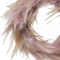 Article Couronne de plumes déco rose, marron-rouge Ø16,5cm plumes véritables