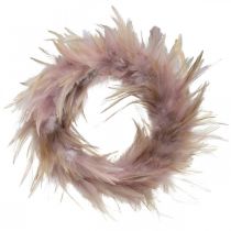 Couronne de plumes déco rose, brun-rouge Ø16,5cm vraies plumes