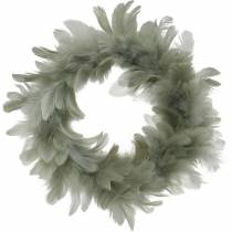 Couronne de plumes déco Pâques grise Ø16.5cm vraies plumes