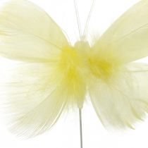 Papillons décoratifs sur un fil, décorations de printemps, papillons en plumes dans les tons de jaune 6pcs