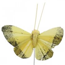 Article Plume papillon sur fil 5cm orange, jaune 24pcs