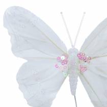 Papillon plume sur fil 12cm blanc 3pcs
