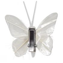 Article Plumes papillons sur clip blanc pailleté 5x4,5cm 4 pcs