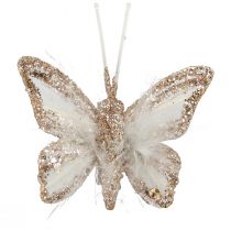 Article Papillons plumes sur clip or blanc 5cmx4,5cm 4 pcs
