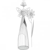 Fée des fleurs avec fleur, décoration printanière, lanterne en métal, fée des fleurs en métal blanc H40,5cm