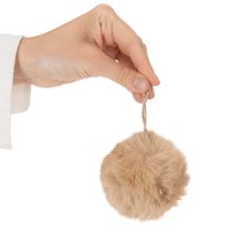 Article Boule décorative à suspendre en fausse fourrure blanche et beige 7 cm – Lot de 6