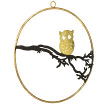 Article Décoration de fenêtre chouette sur branche automne, anneau décoratif métal 22cm