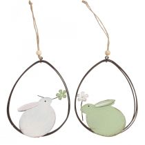 Décoration de fenêtre, lapin de Pâques en métal, décoration à suspendre Pâques 15cm 4pcs vert blanc
